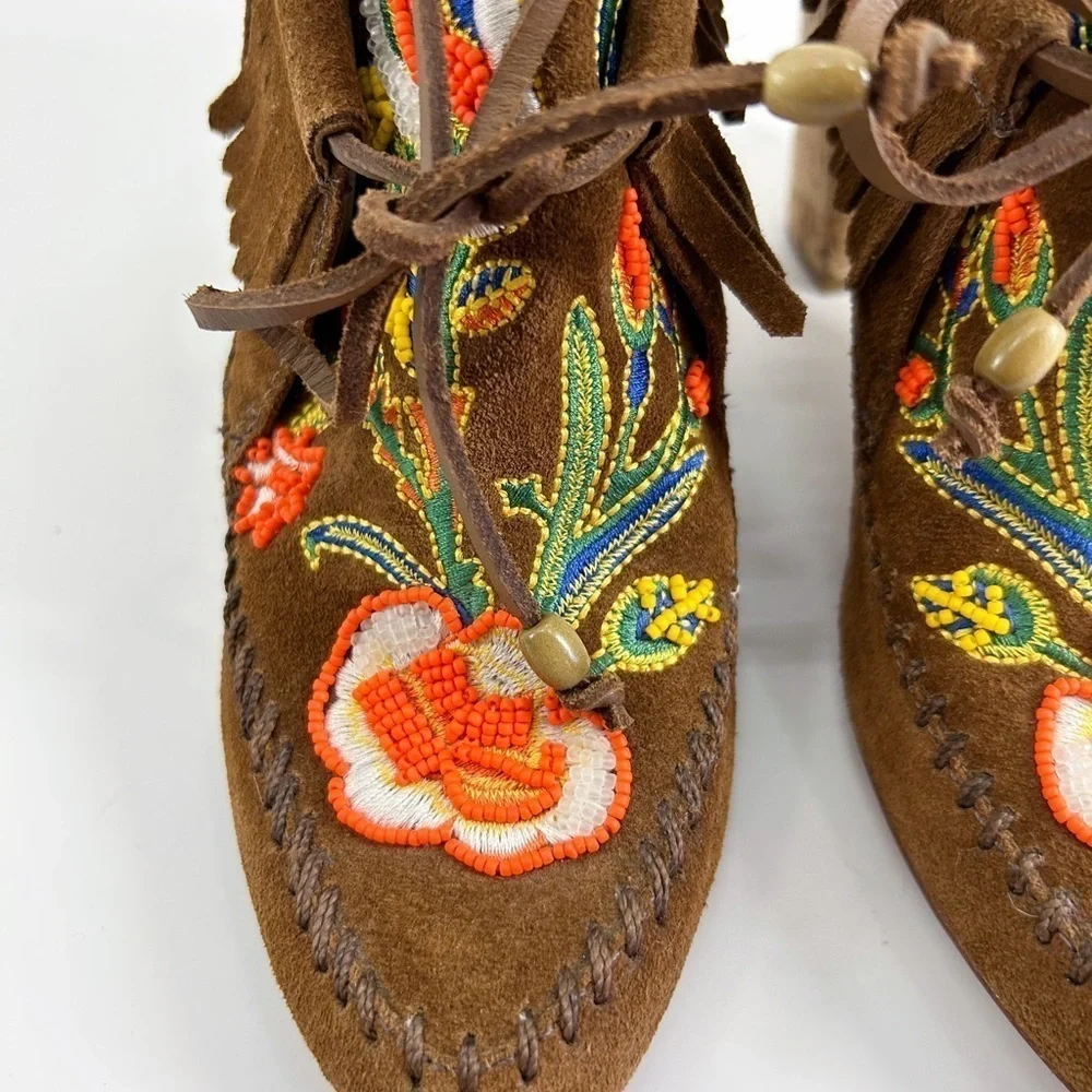 Tory Burch Brown Embroidered Ankle Boots - Picture 8 of 12